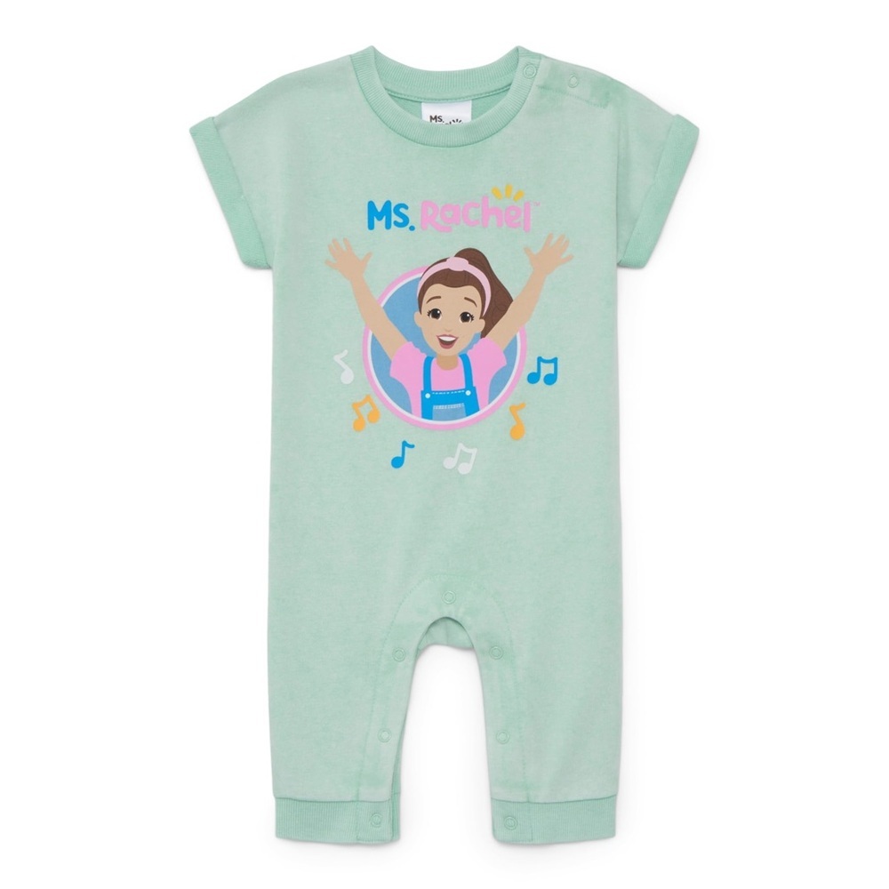 Ms. Rachel Mint Green Graphic Wash Baby Romper 6-9M